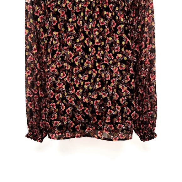 LOFT Shimmer Vine Pleated Yoke Metallic Floral Print Semi Sheer Blouse Top XS - Picture 8 of 10